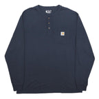 CARHARTT Mens Blue Long Sleeve Henley Neck T-Shirt Pocket Logo L