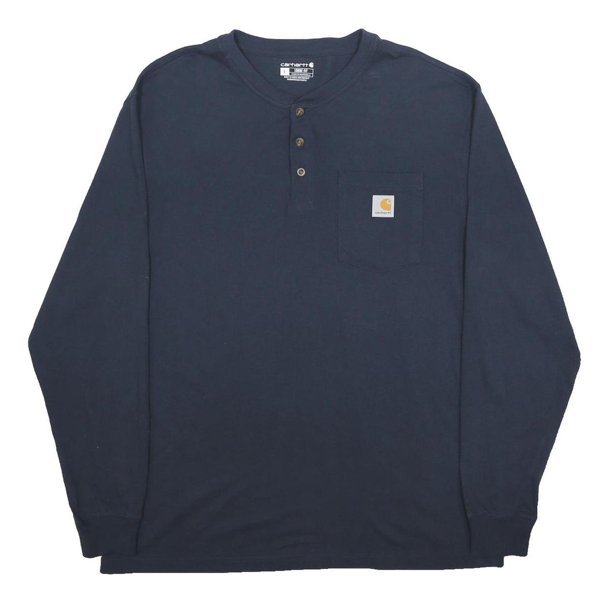 CARHARTT Mens Blue Long Sleeve Henley Neck T-Shirt Pocket Logo L