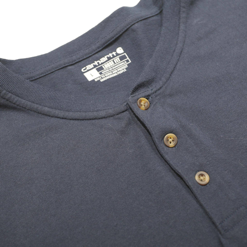 CARHARTT Mens Blue Long Sleeve Henley Neck T-Shirt Pocket Logo L
