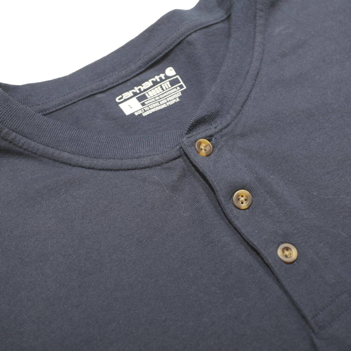 CARHARTT Mens Blue Long Sleeve Henley Neck T-Shirt Pocket Logo L
