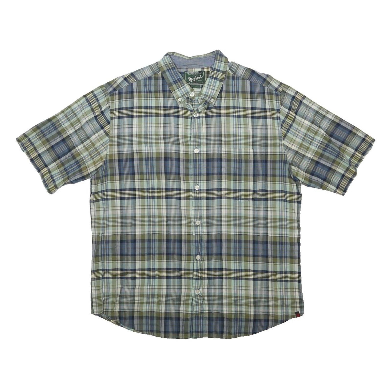 WOOLRICH Mens Blue Green Plaid Short Sleeve Cotton Shirt L Casual Summer