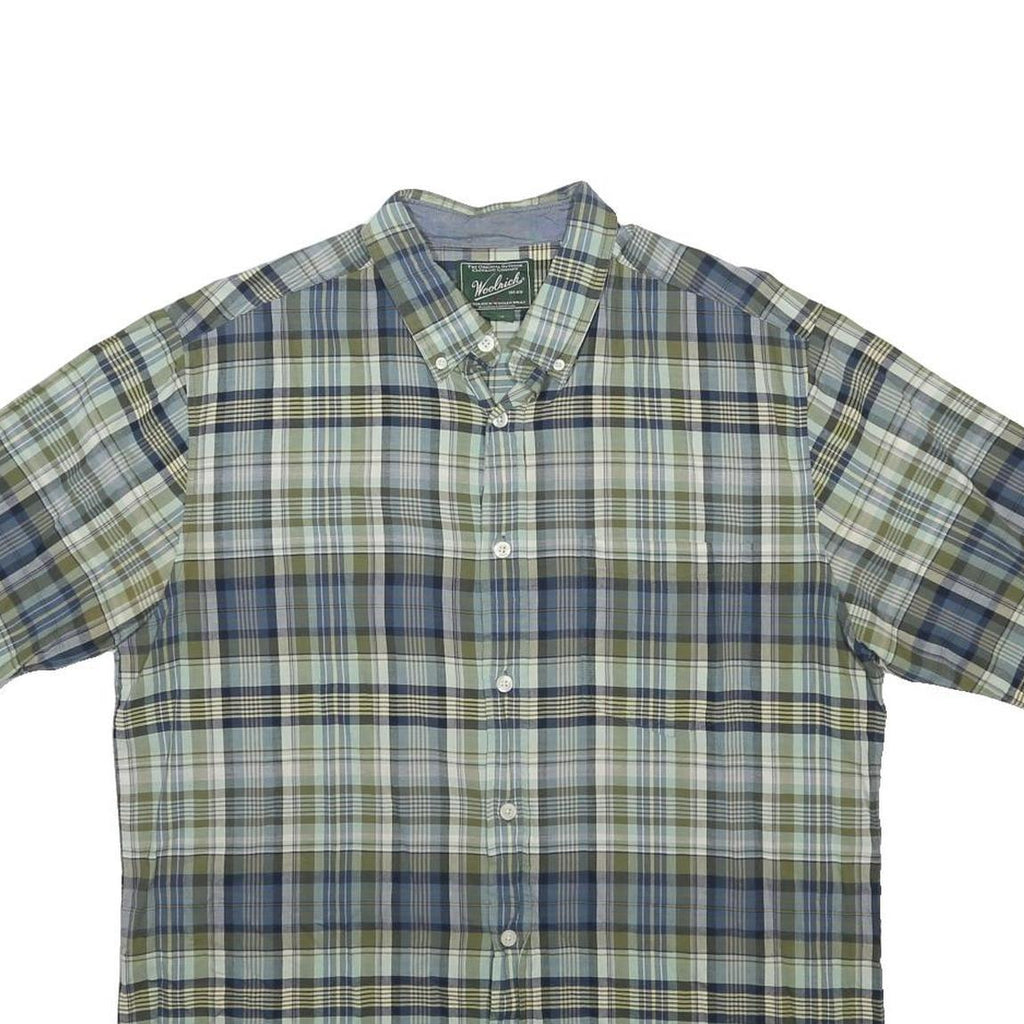 WOOLRICH Mens Blue Green Plaid Short Sleeve Cotton Shirt L Casual Summer