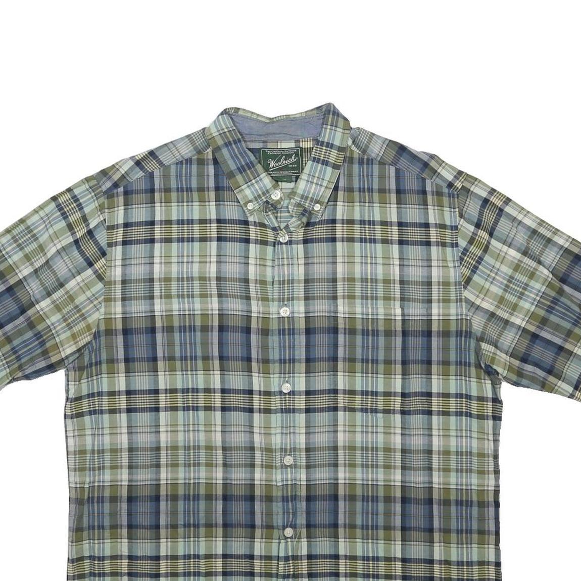WOOLRICH Mens Blue Green Plaid Short Sleeve Cotton Shirt L Casual Summer
