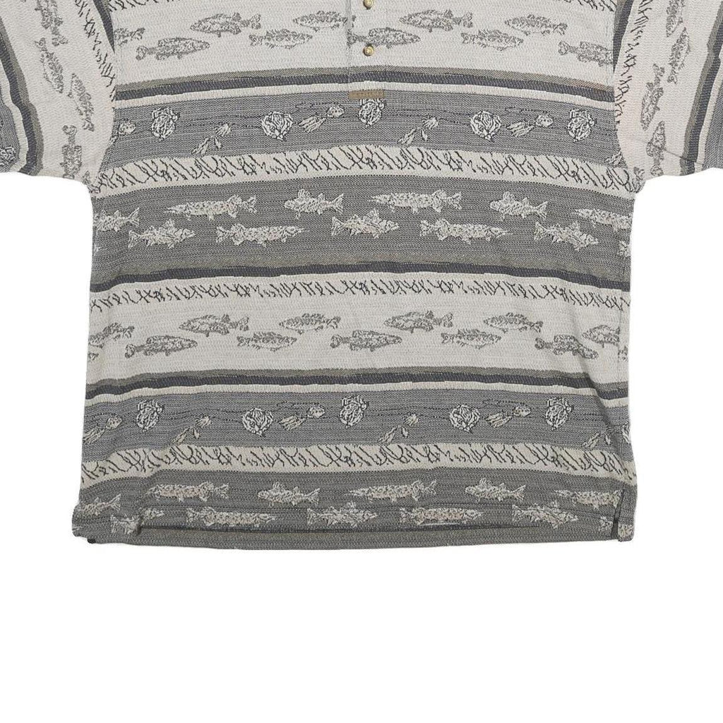 NORTH RIVER Mens Grey & Cream Patterned Short Sleeve Polo Shirt L Cotton Blend