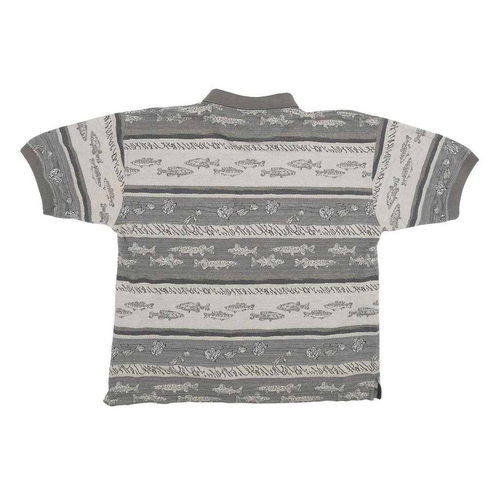 NORTH RIVER Mens Grey & Cream Patterned Short Sleeve Polo Shirt L Cotton Blend