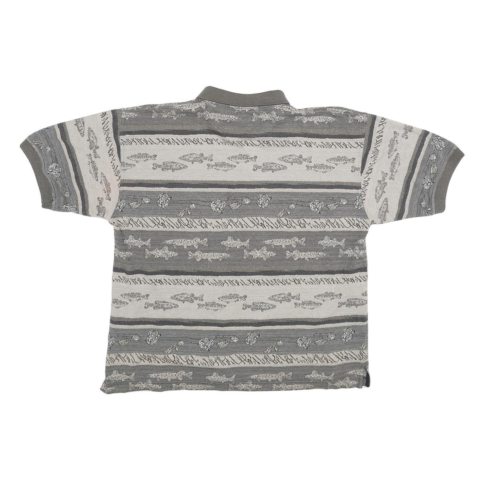 NORTH RIVER Mens Grey & Cream Patterned Short Sleeve Polo Shirt L Cotton Blend