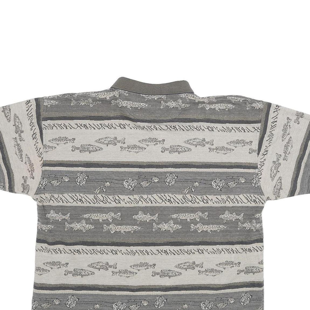 NORTH RIVER Mens Grey & Cream Patterned Short Sleeve Polo Shirt L Cotton Blend