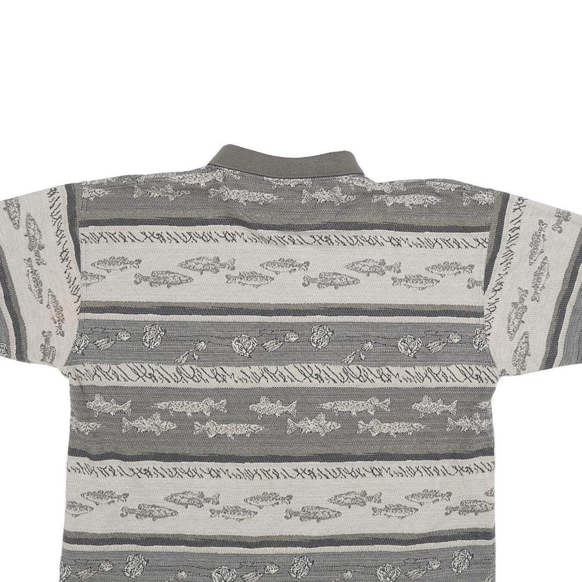 NORTH RIVER Mens Grey & Cream Patterned Short Sleeve Polo Shirt L Cotton Blend