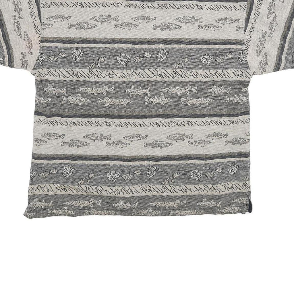 NORTH RIVER Mens Grey & Cream Patterned Short Sleeve Polo Shirt L Cotton Blend