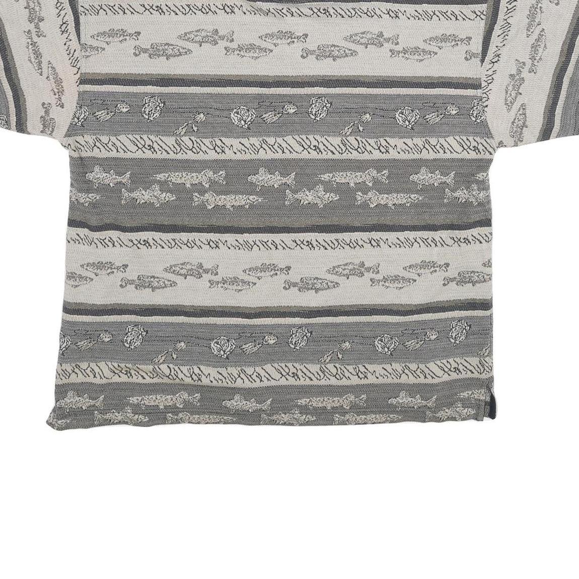 NORTH RIVER Mens Grey & Cream Patterned Short Sleeve Polo Shirt L Cotton Blend