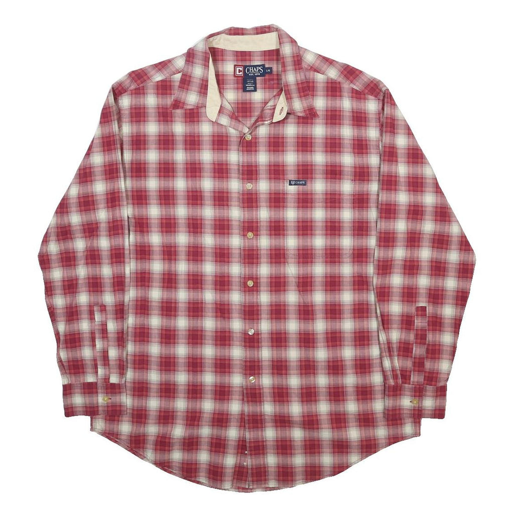 CHAPS Mens Red & Cream Plaid Cotton Shirt L Casual Long Sleeve Button Collar