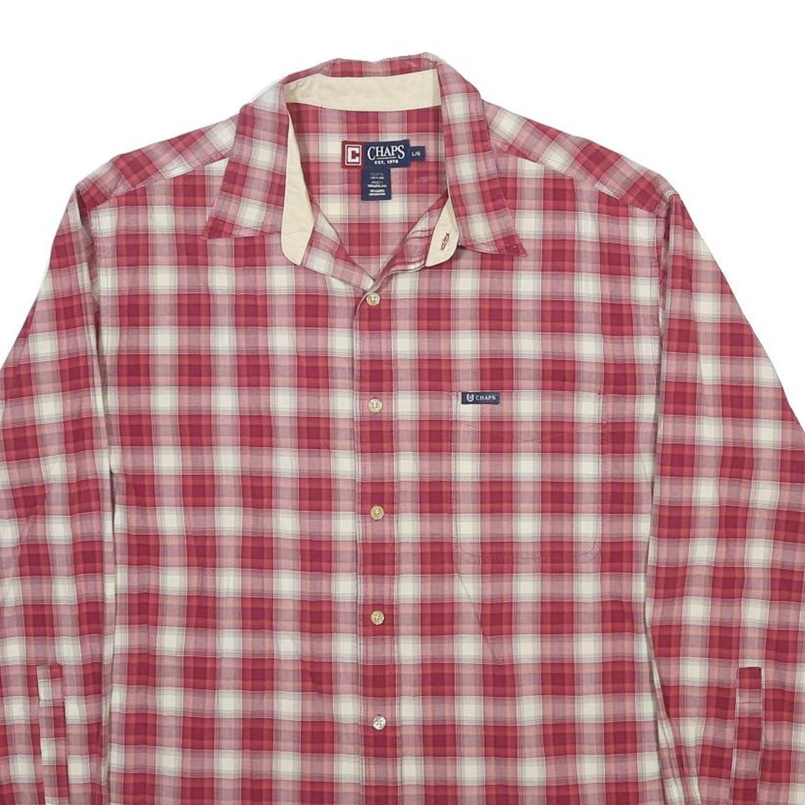 CHAPS Mens Red & Cream Plaid Cotton Shirt L Casual Long Sleeve Button Collar