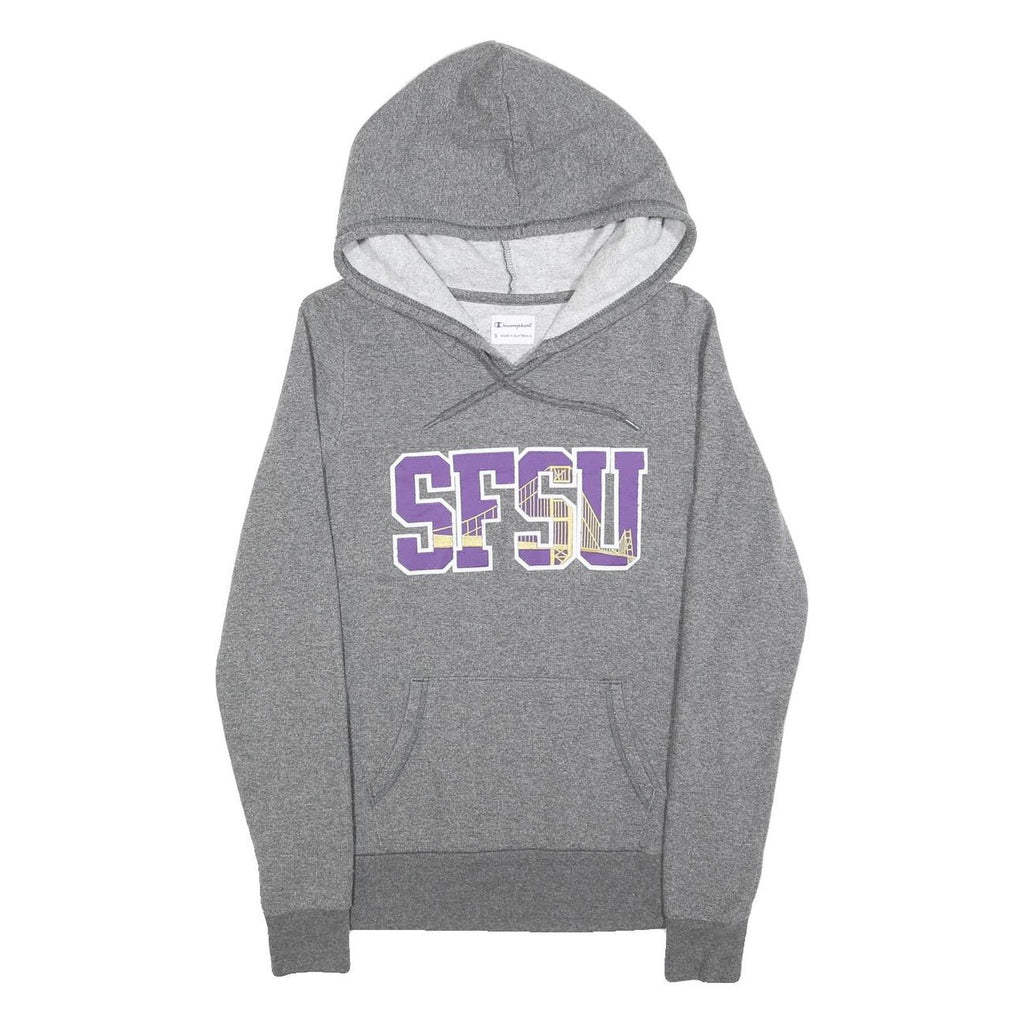 CHAMPION Womens Grey Hooded Pullover S SFSU Graphic Cotton Blend Hoodie