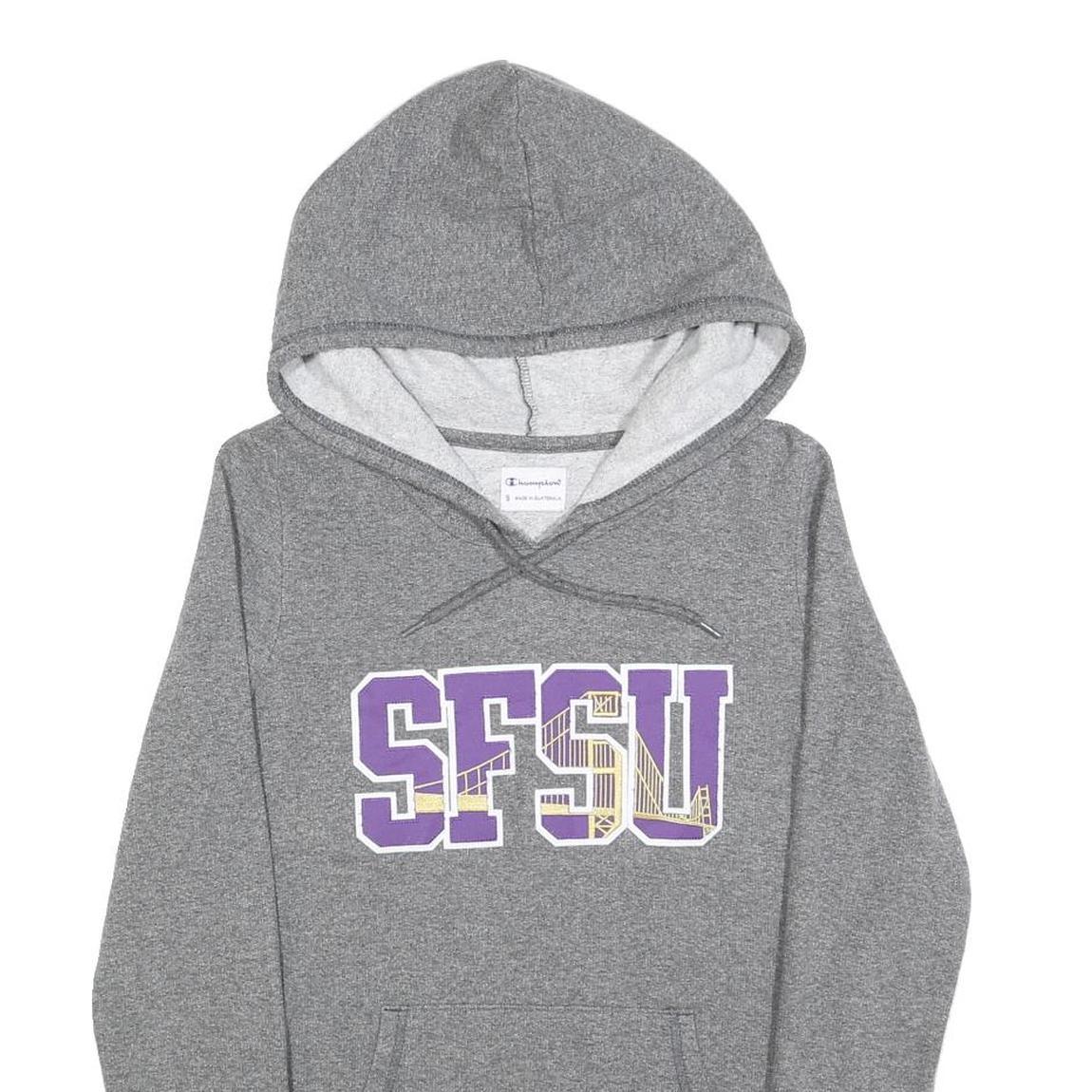 CHAMPION Womens Grey Hooded Pullover S SFSU Graphic Cotton Blend Hoodie