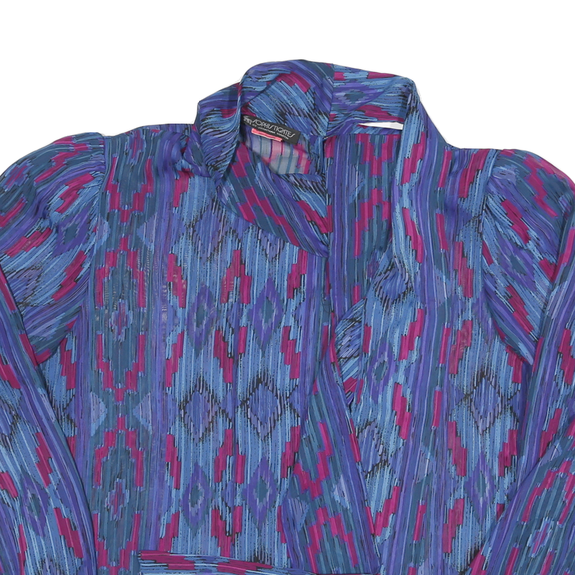 SOPHISTICATES Womens Blue & Pink Printed Blouse Long Sleeve Collared M Stylish