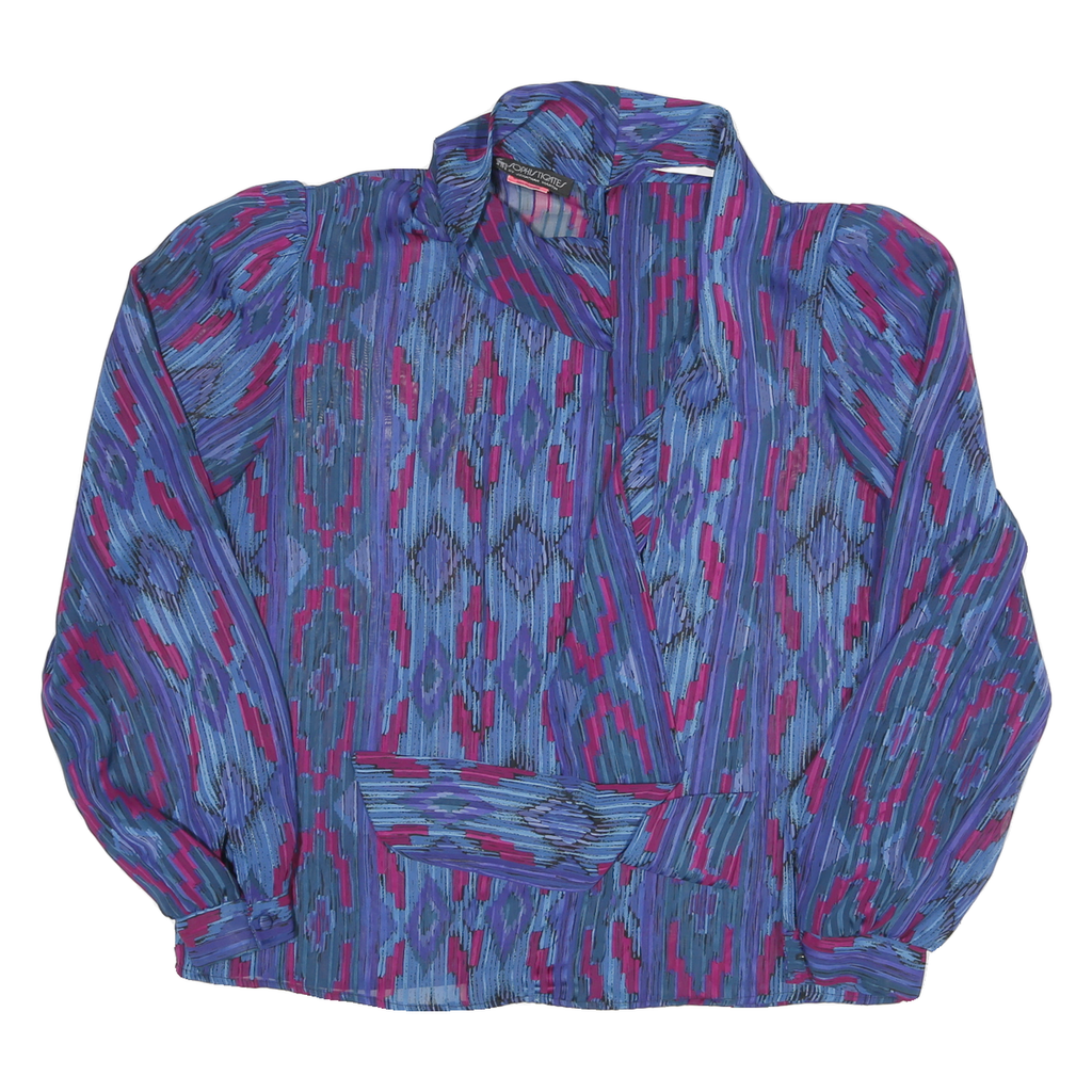 SOPHISTICATES Womens Blue & Pink Printed Blouse Long Sleeve Collared M Stylish