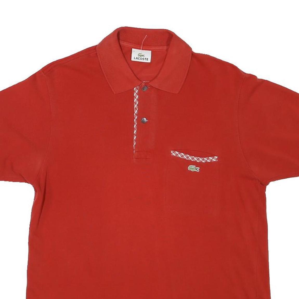 LACOSTE Mens Red Polo Shirt S Cotton Blend Short Sleeve Plain with Chest Pocket