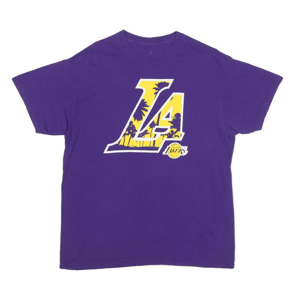 FANATICS Mens Purple Yellow LA Los Angeles Lakers Graphic T-Shirt L Short Sleeve