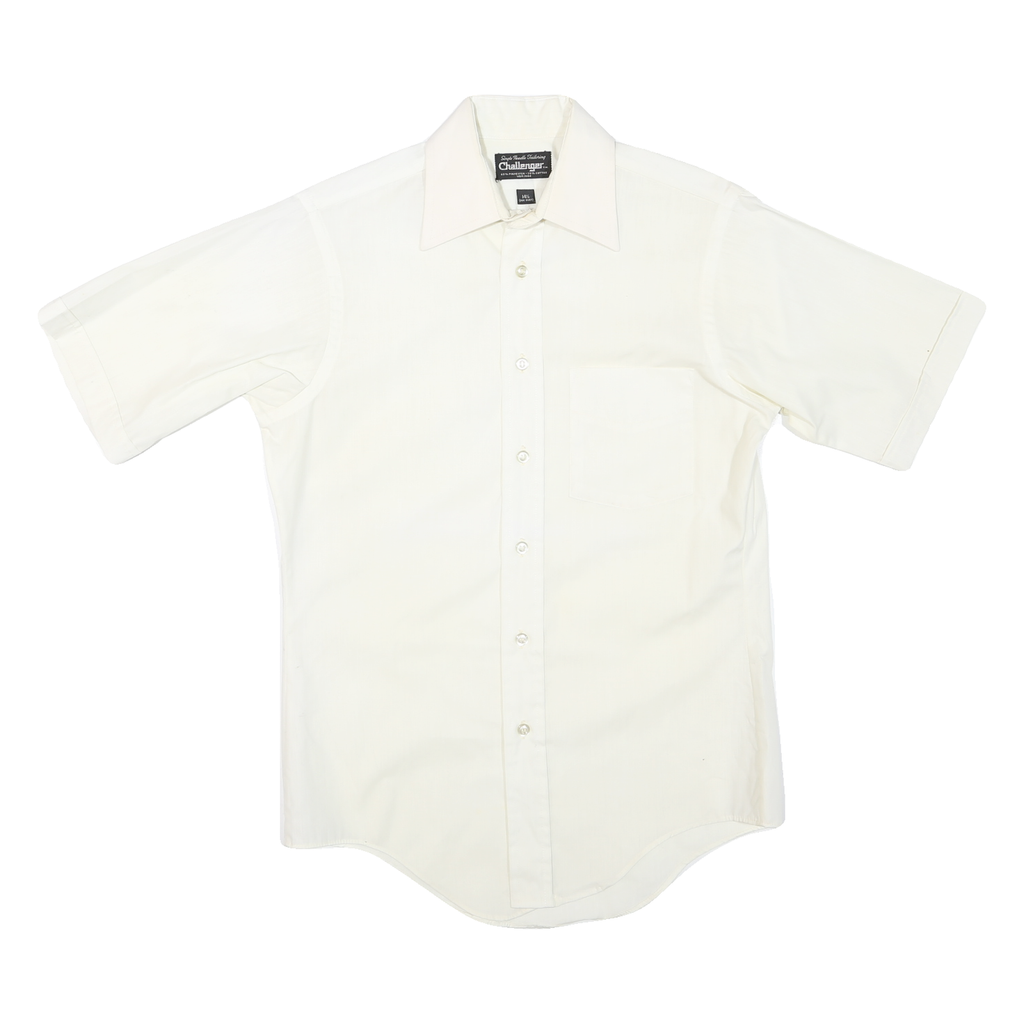 CHALLENGER Mens White Short Sleeve Shirt M Polyester Blend Classic Button Front