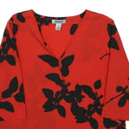 DKNY Womens Red & Black Printed Top 3/4 Sleeve V-Neck XXS Lightweight