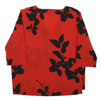 DKNY Womens Red & Black Printed Top 3/4 Sleeve V-Neck XXS Lightweight