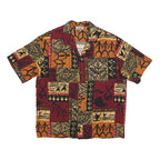 EVERGREEN ISLAND Mens Red & Brown Pattern Cotton Shirt XL Tropical Printed