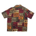 EVERGREEN ISLAND Mens Red & Brown Pattern Cotton Shirt XL Tropical Printed