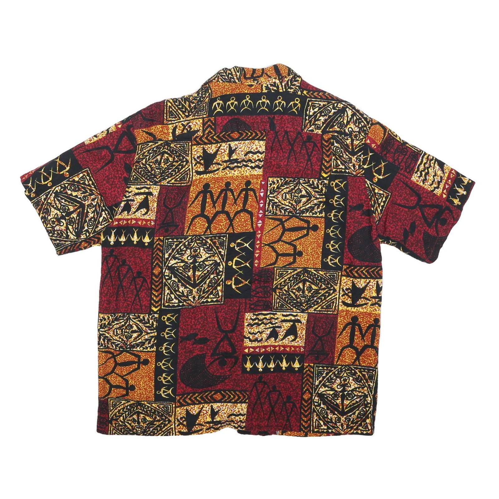 EVERGREEN ISLAND Mens Red & Brown Pattern Cotton Shirt XL Tropical Printed