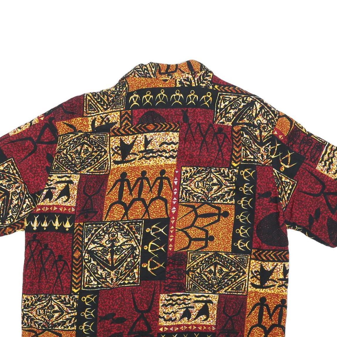 EVERGREEN ISLAND Mens Red & Brown Pattern Cotton Shirt XL Tropical Printed