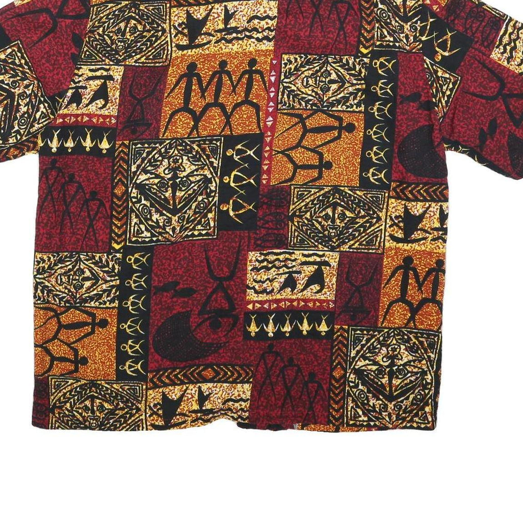 EVERGREEN ISLAND Mens Red & Brown Pattern Cotton Shirt XL Tropical Printed