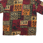 EVERGREEN ISLAND Mens Red & Brown Pattern Cotton Shirt XL Tropical Printed