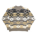 PRIVATE STOCK Mens Beige & Brown Patterned Jumper Round Neck Basic Knit L Casual