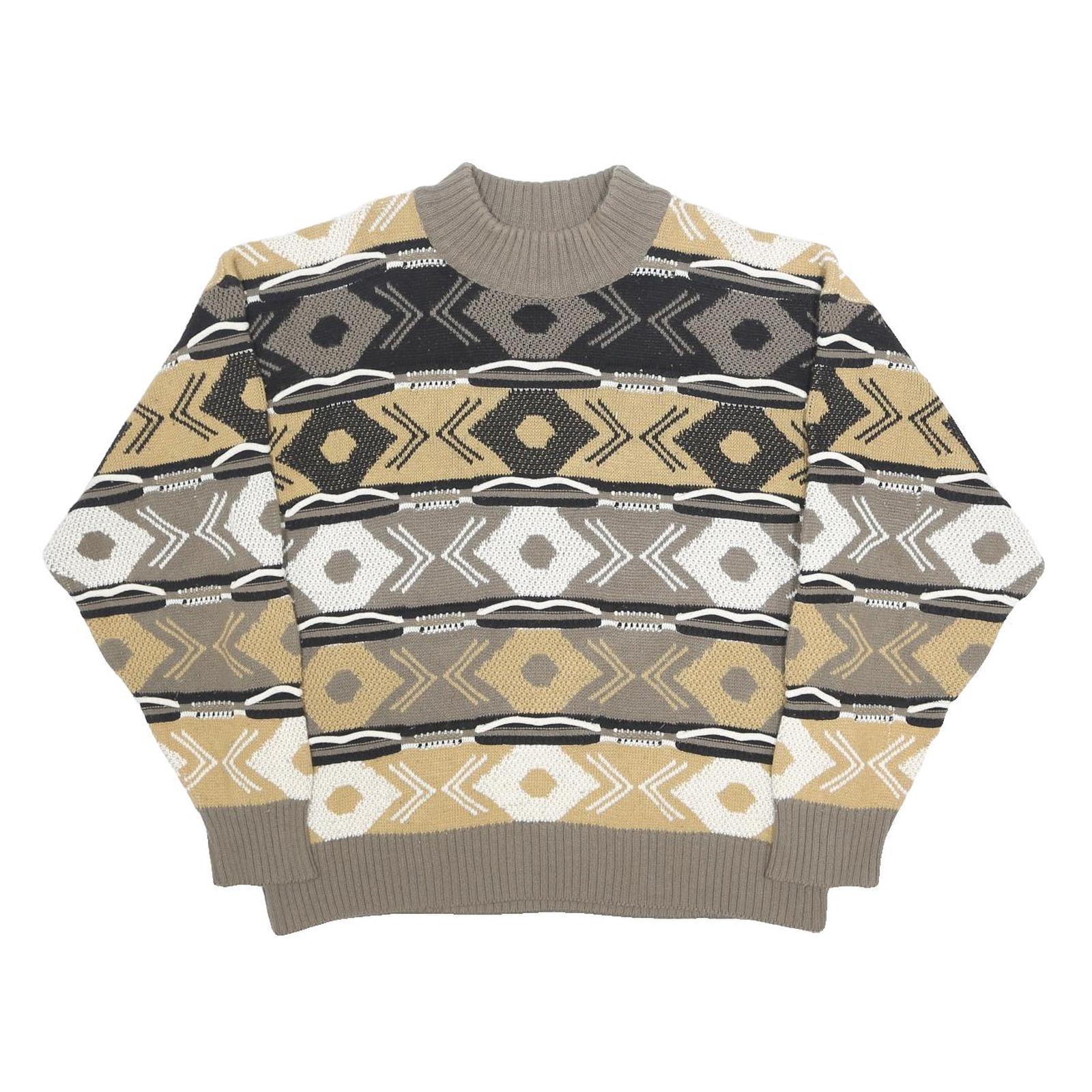 PRIVATE STOCK Mens Beige & Brown Patterned Jumper Round Neck Basic Knit L Casual
