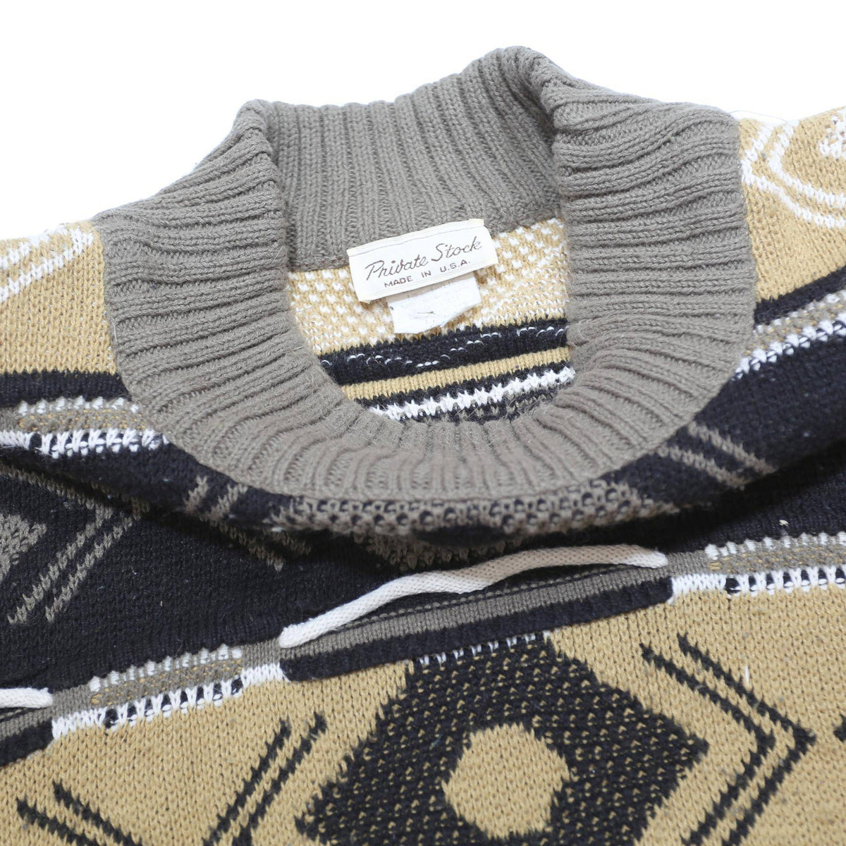 PRIVATE STOCK Mens Beige & Brown Patterned Jumper Round Neck Basic Knit L Casual
