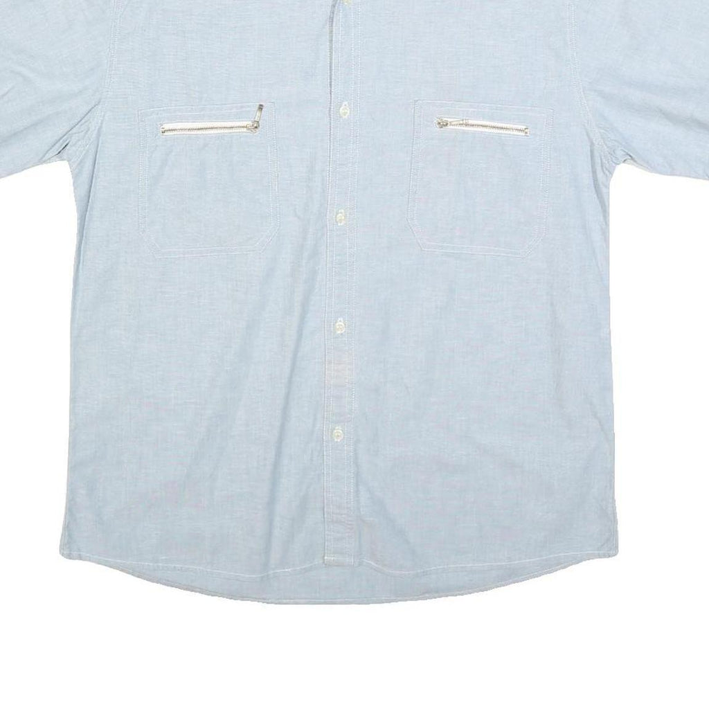 PRO MODA Mens Light Blue Cotton Blend Short Sleeve Shirt L Pockets Casual
