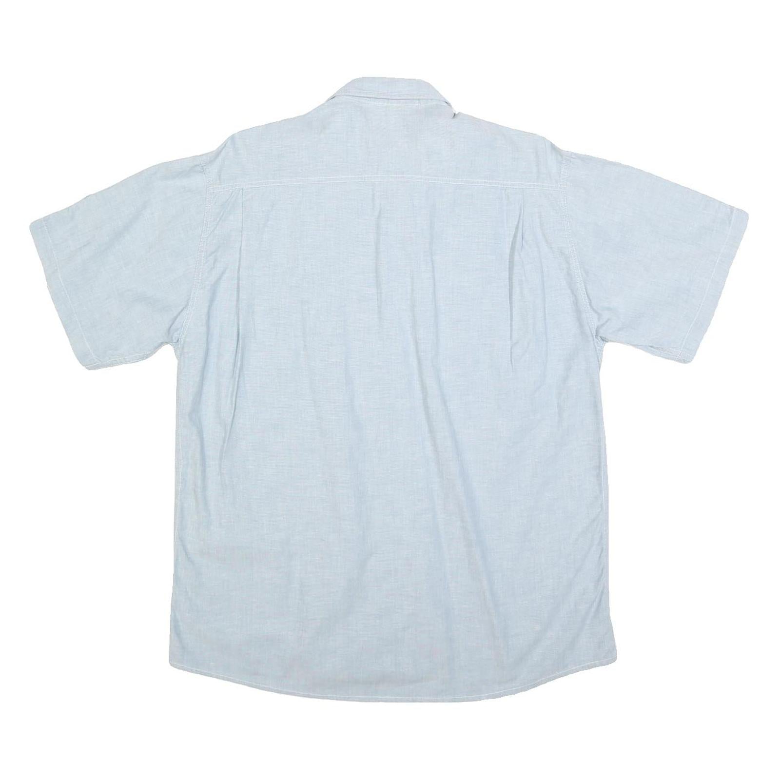PRO MODA Mens Light Blue Cotton Blend Short Sleeve Shirt L Pockets Casual