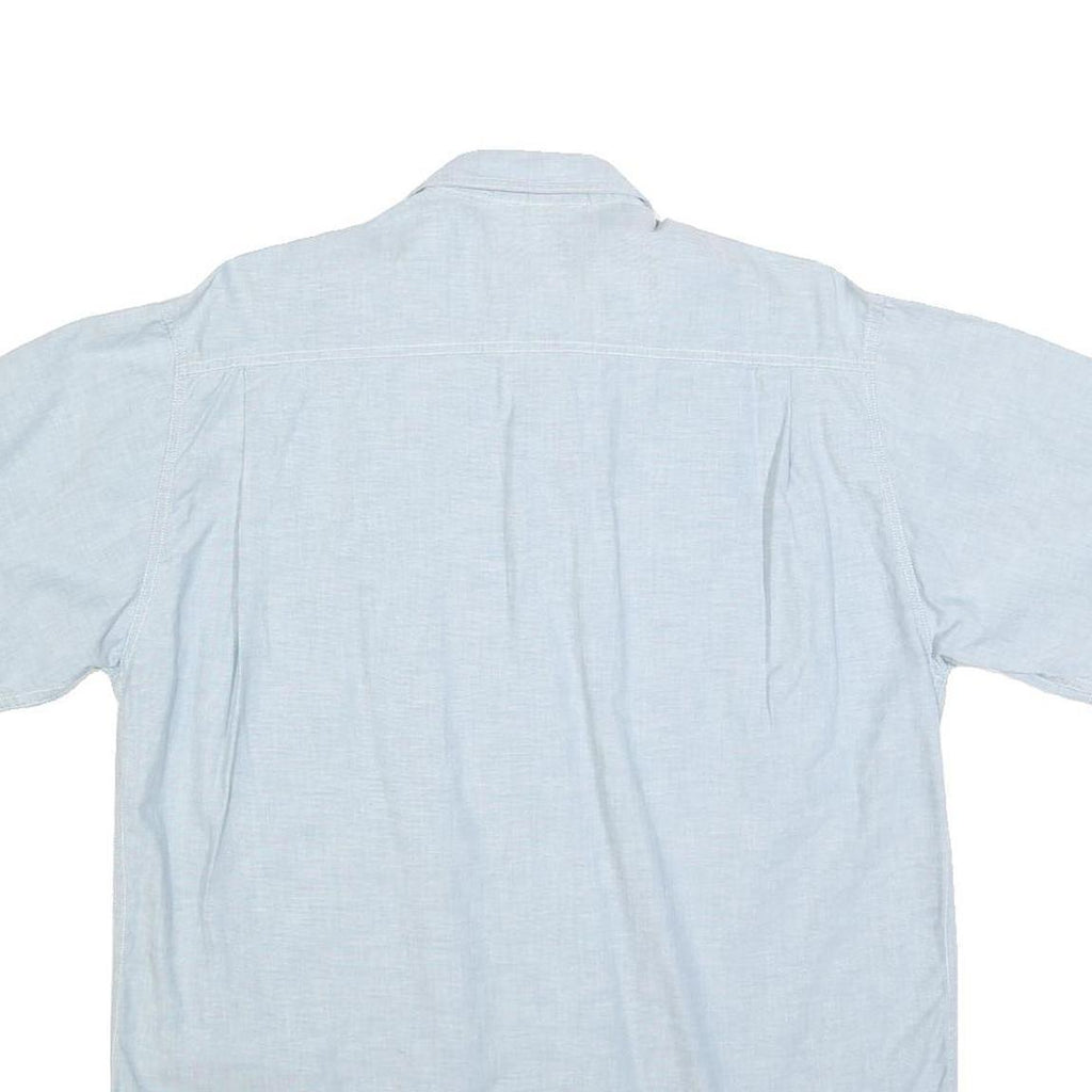 PRO MODA Mens Light Blue Cotton Blend Short Sleeve Shirt L Pockets Casual