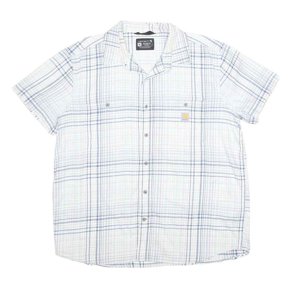 CARHARTT Mens White & Blue Check Short Sleeve Shirt XL Casual Cotton Blend