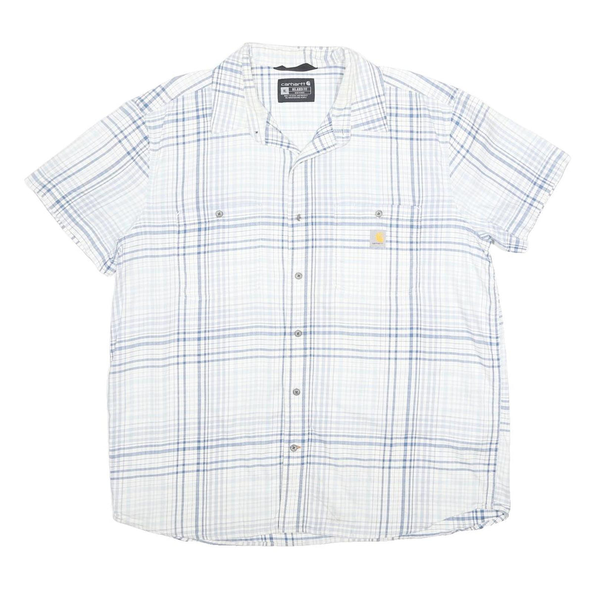 CARHARTT Mens White & Blue Check Short Sleeve Shirt XL Casual Cotton Blend