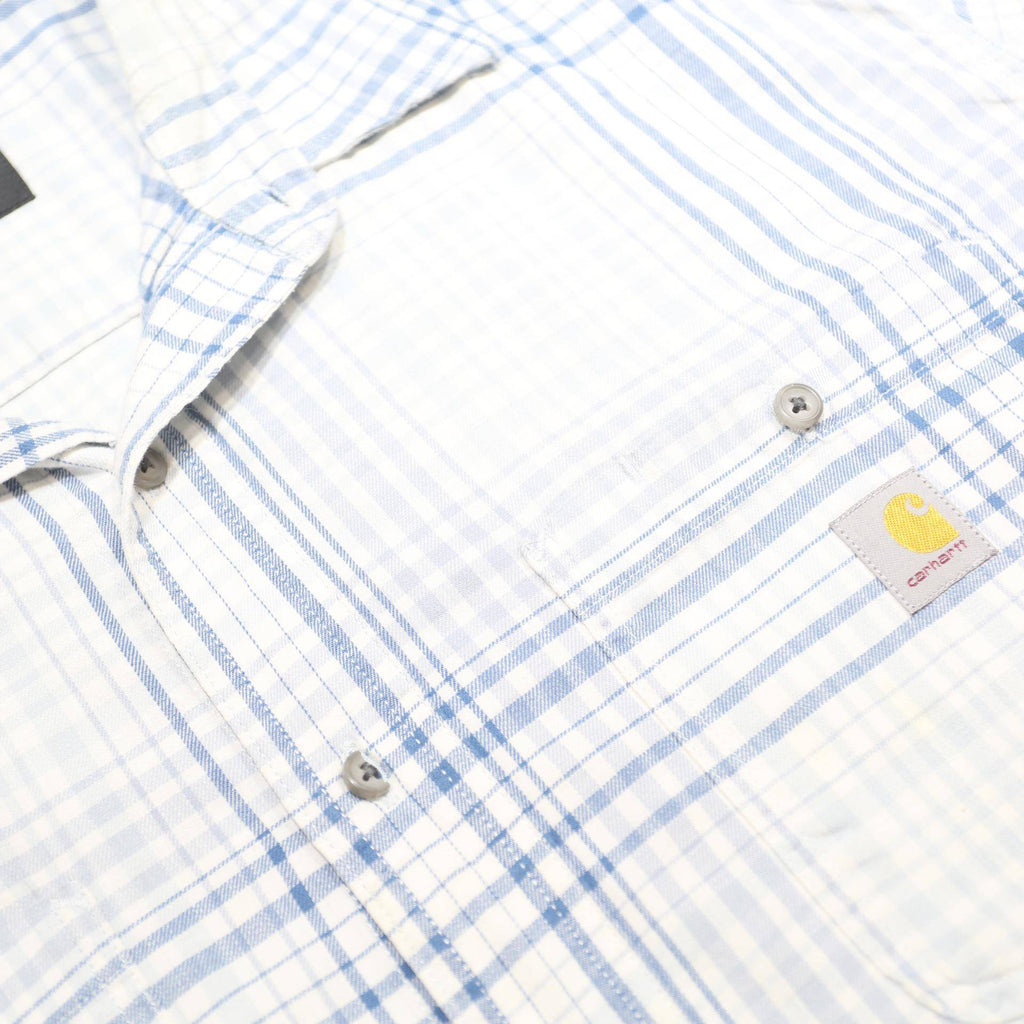 CARHARTT Mens White & Blue Check Short Sleeve Shirt XL Casual Cotton Blend