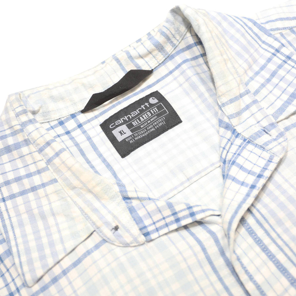 CARHARTT Mens White & Blue Check Short Sleeve Shirt XL Casual Cotton Blend