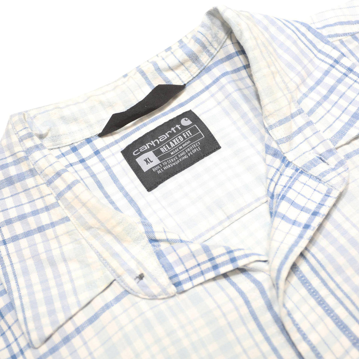 CARHARTT Mens White & Blue Check Short Sleeve Shirt XL Casual Cotton Blend