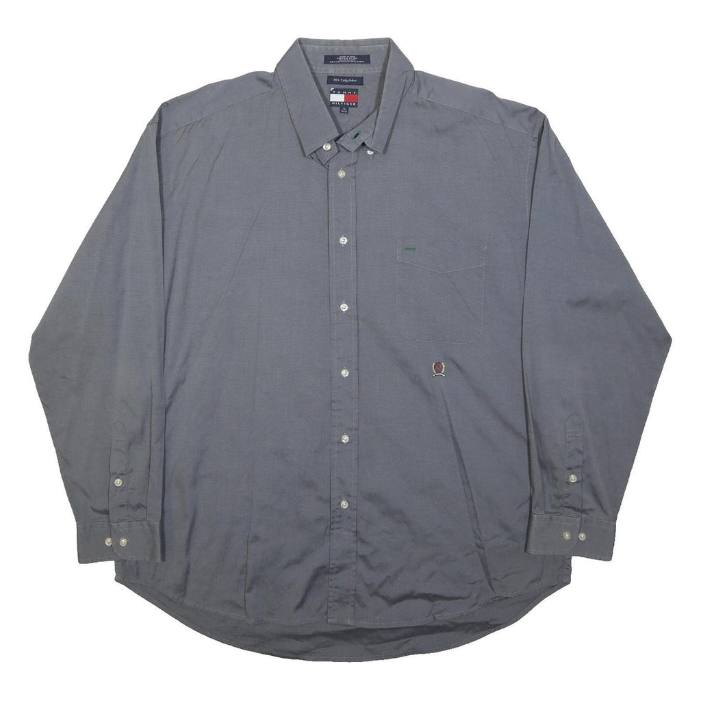 TOMMY HILFIGER Mens Grey Cotton Button-Down Shirt XL Classic Fit Casual