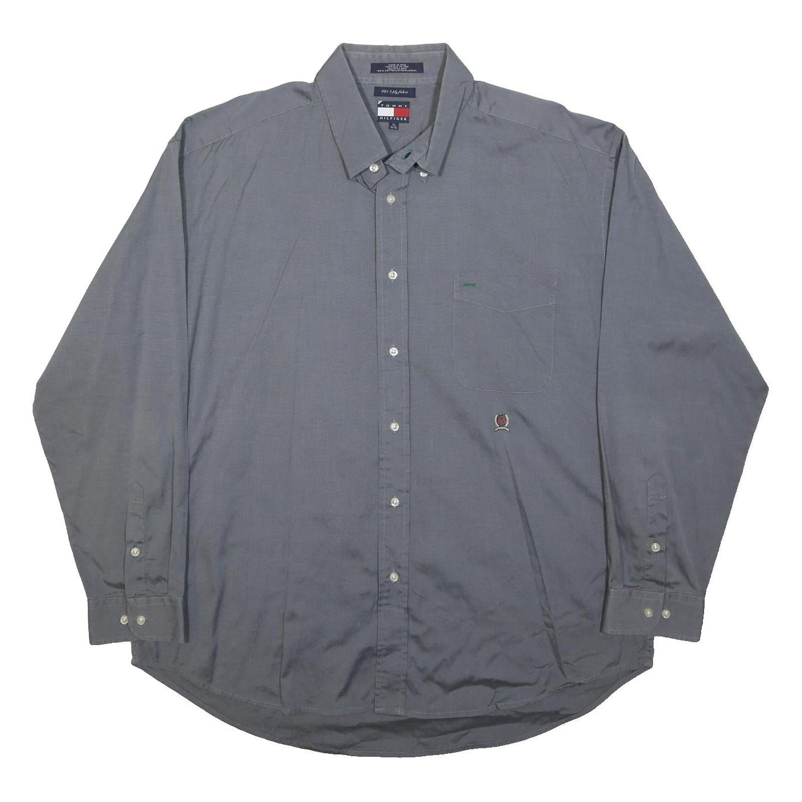 TOMMY HILFIGER Mens Grey Cotton Button-Down Shirt XL Classic Fit Casual