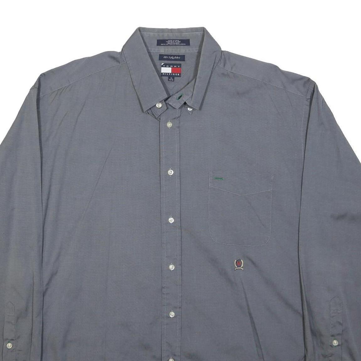 TOMMY HILFIGER Mens Grey Cotton Button-Down Shirt XL Classic Fit Casual