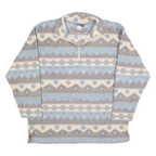 LOCKER SHOP Womens Blue & Cream Patterned Pullover Jumper Quarter Zip L Soft