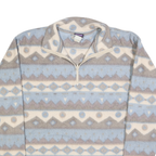 LOCKER SHOP Womens Blue & Cream Patterned Pullover Jumper Quarter Zip L Soft
