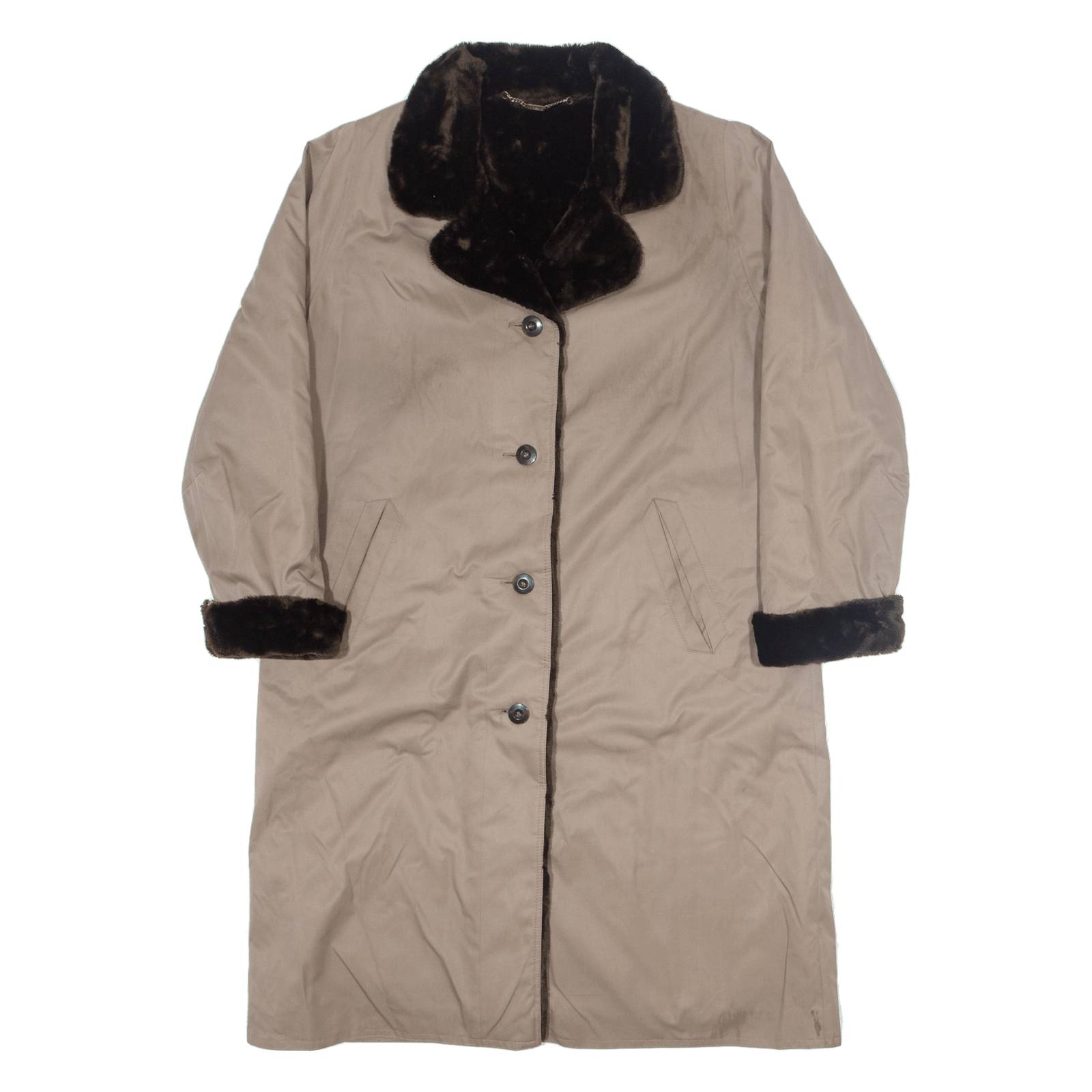 VALMETIME Sherpa Lined Womens Trench Coat Beige UK 14