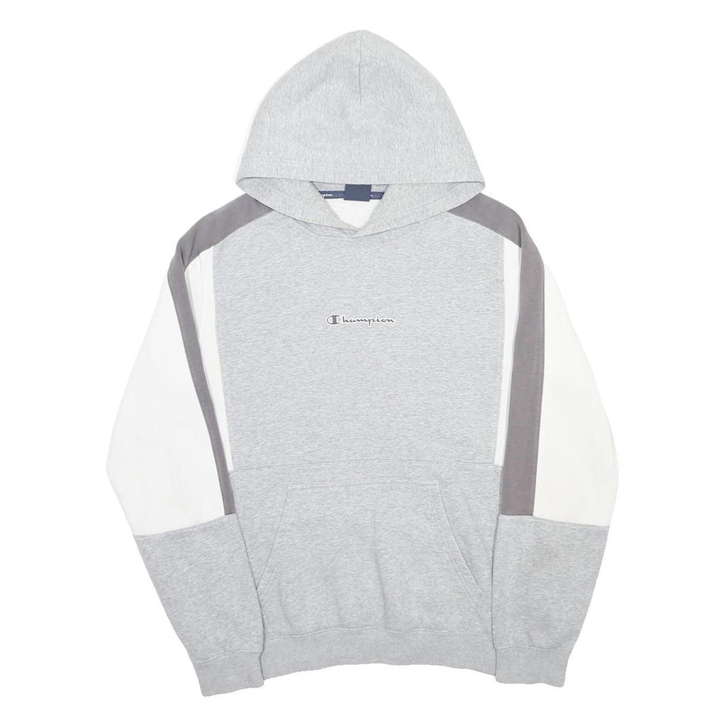 CHAMPION Mens Grey White & Dark Grey Colourblock Pullover Hoodie L