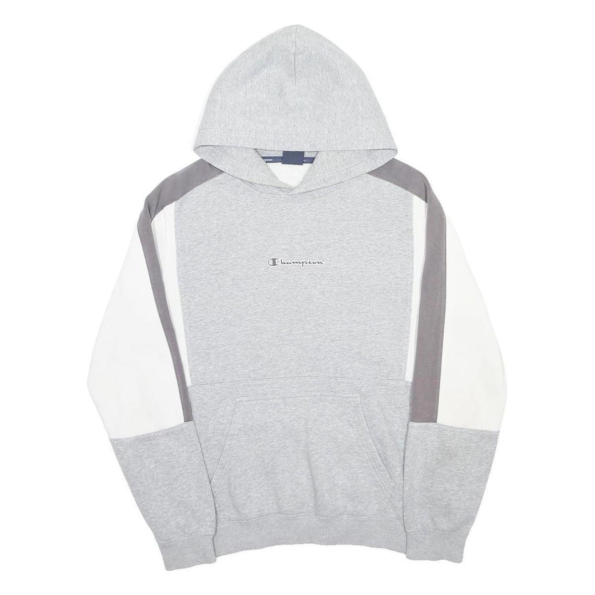 CHAMPION Mens Grey White & Dark Grey Colourblock Pullover Hoodie L